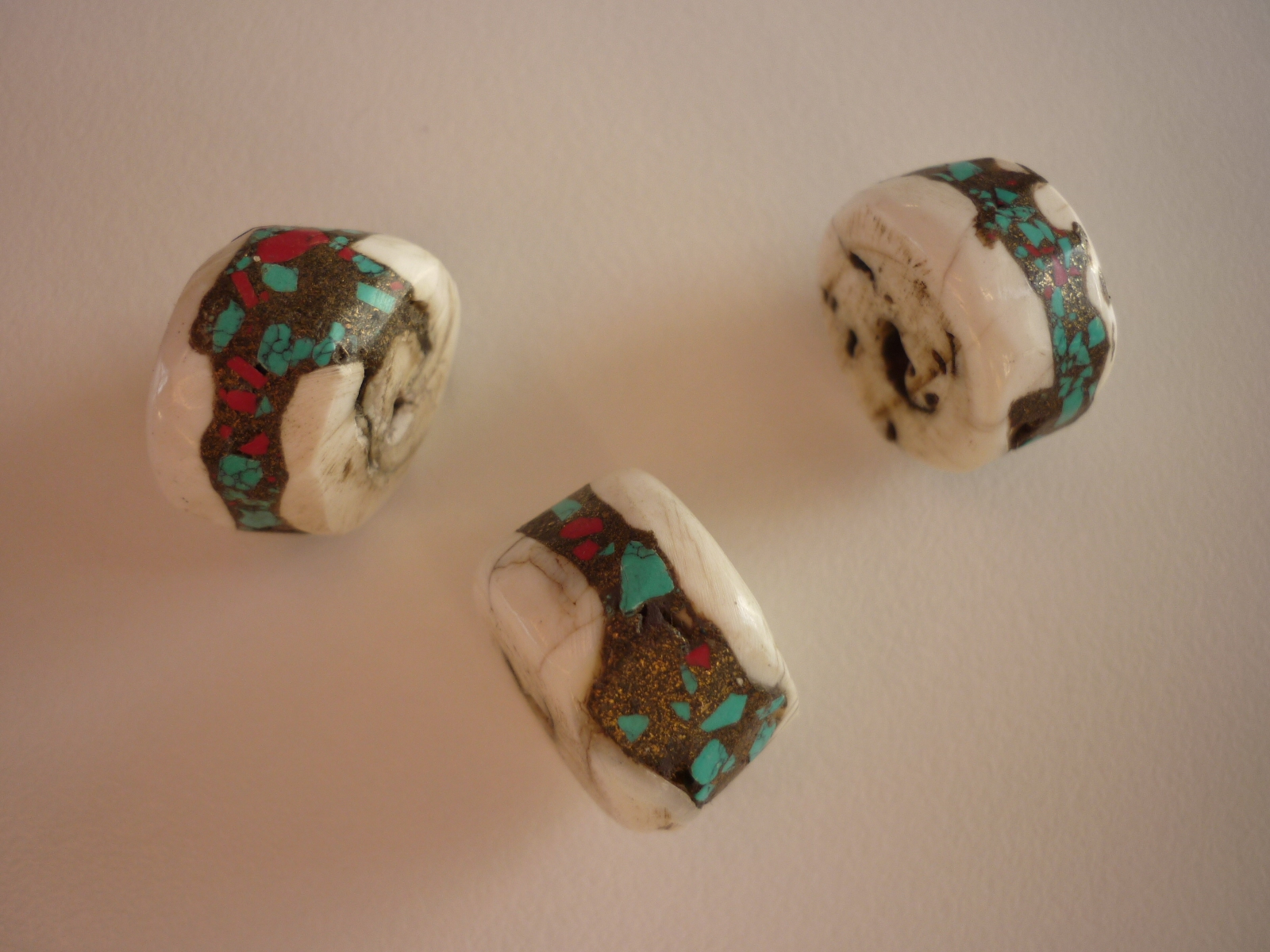 Small bone red coral and turquoise polished beads